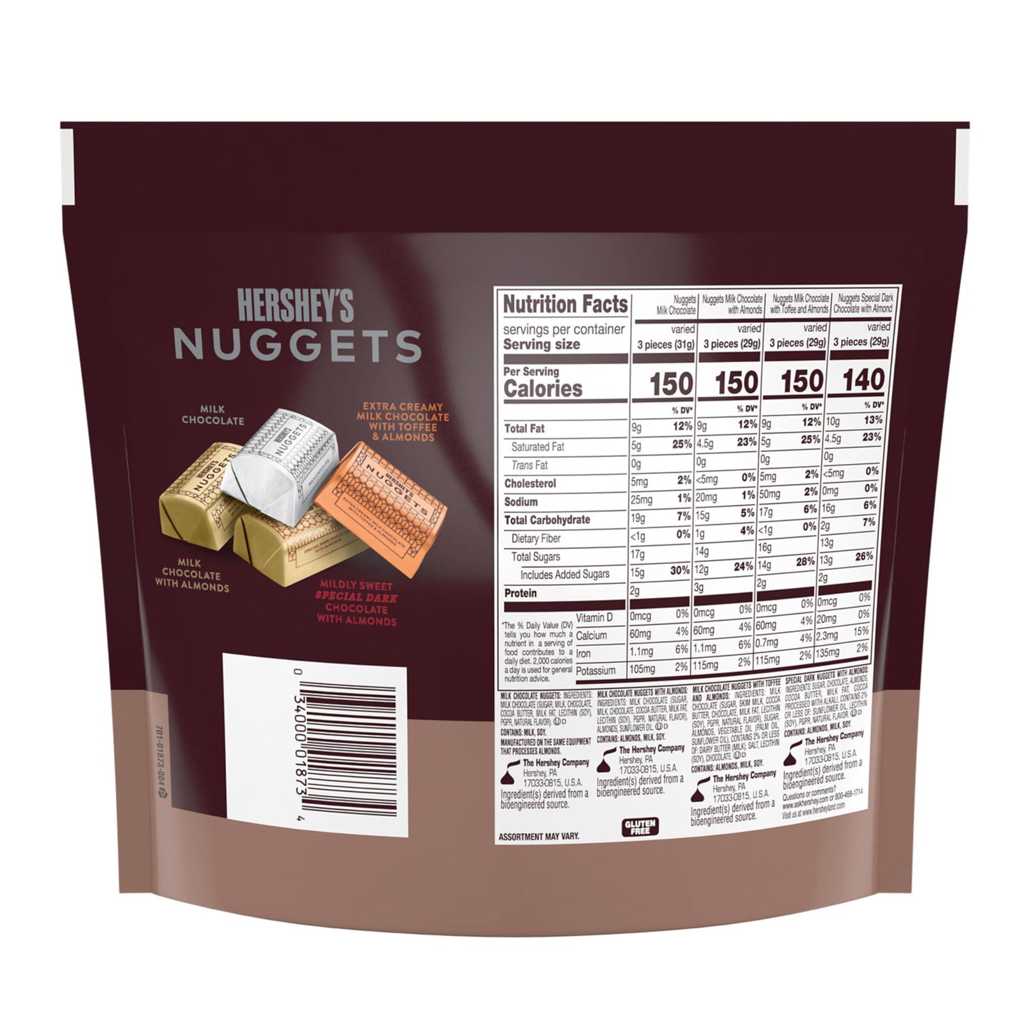 Hershey's Nuggets Assortment Chocolate Family Pack, 442 g - A family-sized pack of assorted chocolate nuggets, 442g of delicious variety.