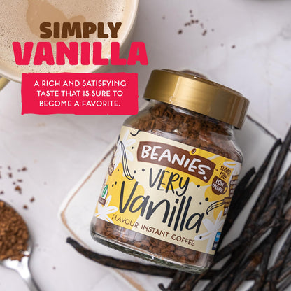 Beanies | Instant Flavoured Coffee | Very Vanilla | Low Calorie, Sugar Free | 50 g | Pack of 1 - Vanilla elegance in a cup