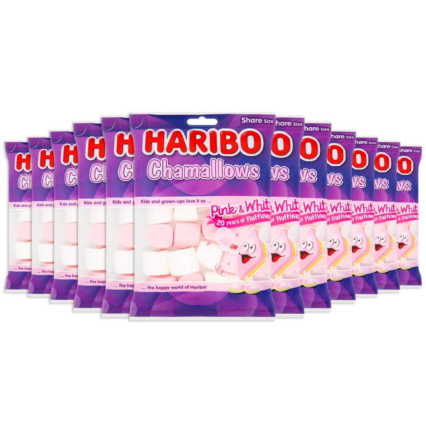 HARIBO Chamallows Pink & White, Share Size, 12 X 140 g - Bulk pack of pink and white marshmallows, perfect for sharing.