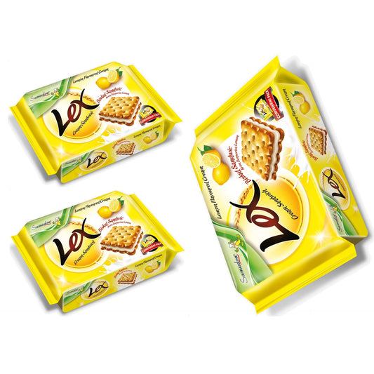 Samudra Lex Cream Sandwich Biscuits Lemon Flavour, 190 g, Pack of 3