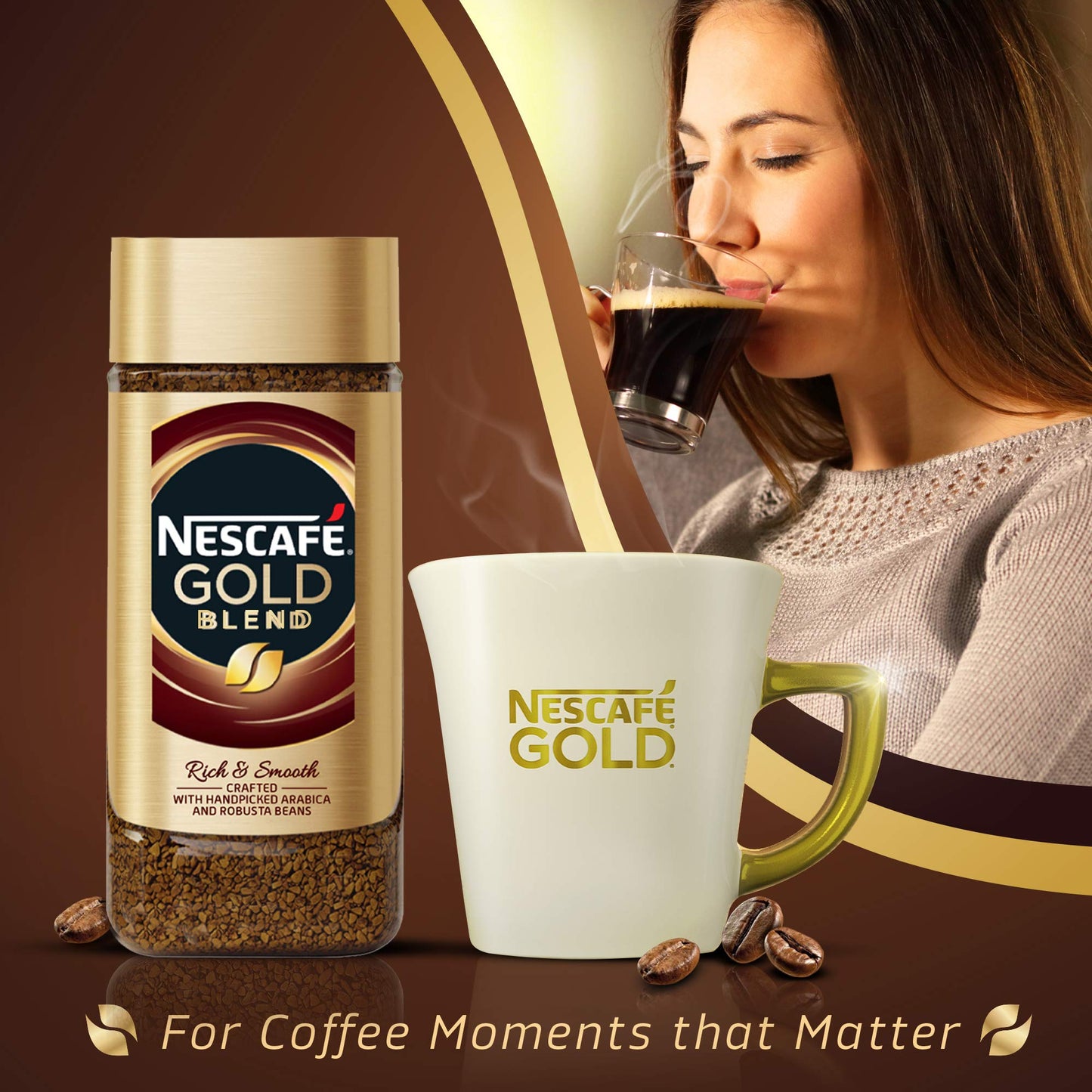 Nescafé Gold Blend Rich and Smooth Solube Instant Coffee Powder - 200 g Glass jar with Premium Ceramic Mug Free - "Rich & Smooth Gold Blend - Free Premium Mug!"