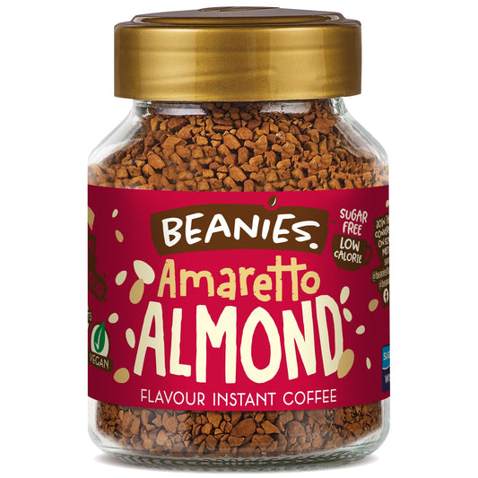 Beanies | Instant Flavoured Coffee | Amaretto Almond | Low Calorie, Sugar Free | 50 g | Pack of 1 - Nutty amaretto perfection