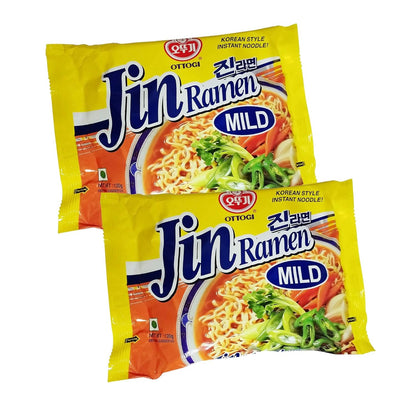 Ottogi Jin Ramen Korean Style Vegetarian Instant Noodles Mild Flavor, 120g (Pack of 2) The Product Of Korea