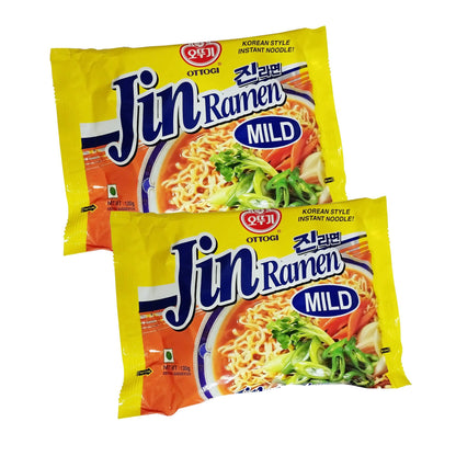 Ottogi Jin Ramen Korean Style Vegetarian Instant Noodles Mild Flavor, 120g (Pack of 2) The Product Of Korea - "Quick Korean noodles!"