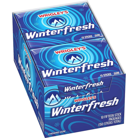 Wrigley's Winterfresh Fresh Breath Chewing Gum - 15 Sticks Each, Pack of 10 - Experience Ultra Cool Freshness!