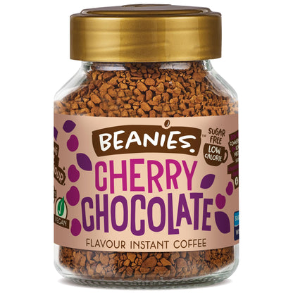 Beanies | Instant Flavoured Coffee | Cherry Chocolate | Low Calorie, Sugar Free | 50 g | Pack of 1 - Cherry chocolate indulgence