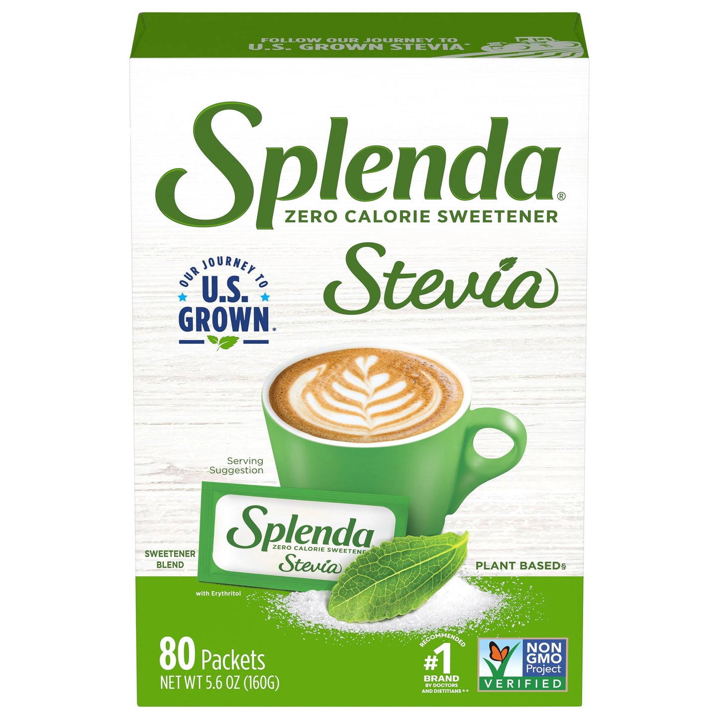 SPLENDA Naturals No Calorie Stevia Sweetener, Single-Serve Packets (80 Count) : 5.6 Ounce (Pack of 1)