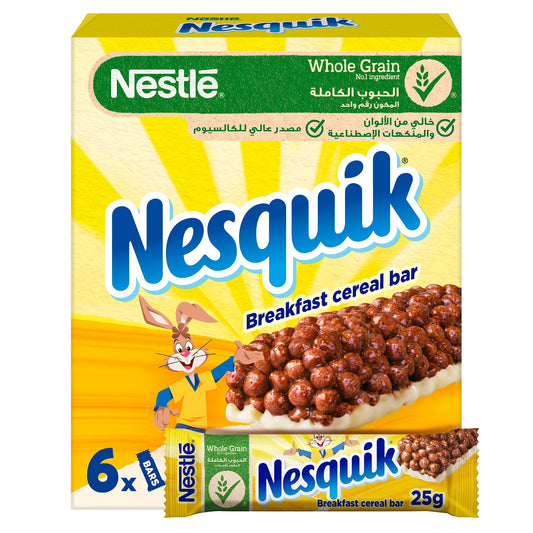 Nestle Nesquik Cereal Bars, 150g (6*25g) - "Nesquik Cereal Bars - 150g Pack with 6x25g Bars!"