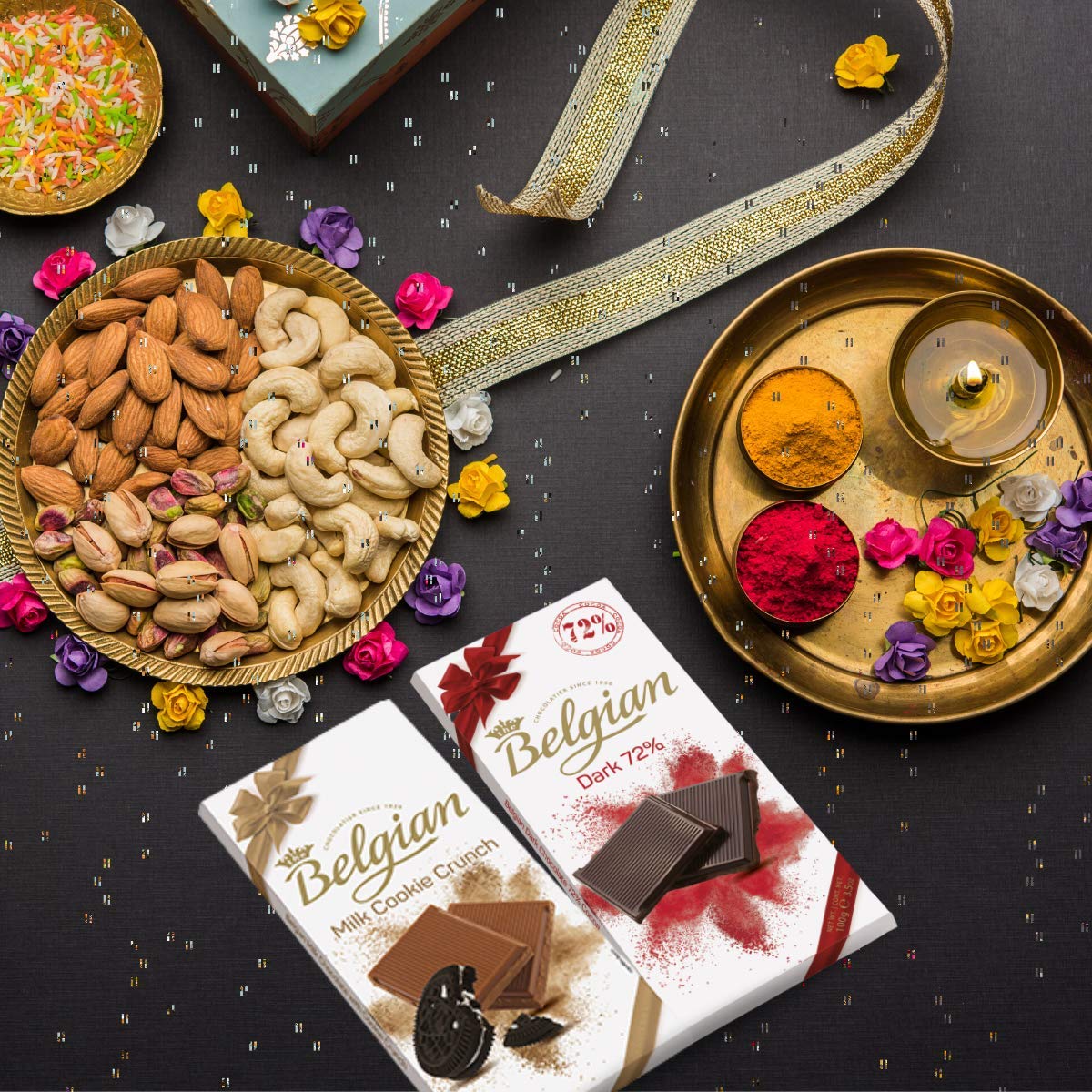 The Belgian Exclusive Diwali Combo Pack of NSA Bar Dark and The Belgian Bar Dark W Himalayan Salt, Ideal for Gifting, Birthday Gift, Original Chocolate, Dark and Milk Chocolate, 200g