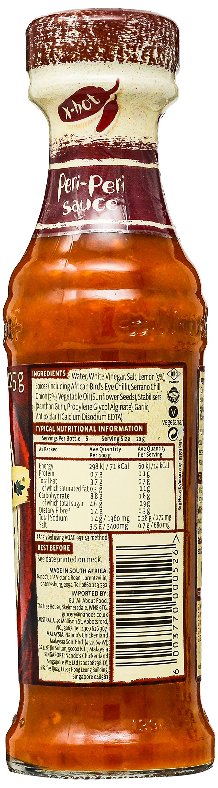 Nando's Extra Hot Peri Peri Sauce, 125ml - "Fiery Extra Hot Kick!"