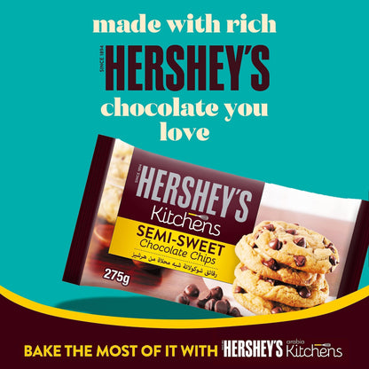 Hershey's Kitchens Semi-Sweet Chocolate Chips, 275 g, Dark Brown & White (210002) - Semi-sweet chocolate chips, 275g bag.