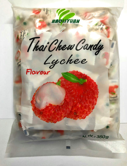 Haoliyuan Thai Chew Candy Lychee 350g (appx . 100pcs) - Lychee flavored chew candy, approximately 100 pieces per pack.