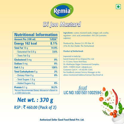 Remia Di Jon Mustard, 390g, Pack of 2, Product of Netherlands - Dutch Mustard Duo!