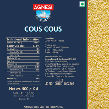 Agnesi Cous Cous 500g Pack of 4 - Perfect for Feasts!