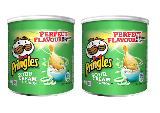 Pringles Sour Cream & Onion Pop & Go Potato Chips 40g (Pack of 2) - Portable sour cream and onion Pringles!