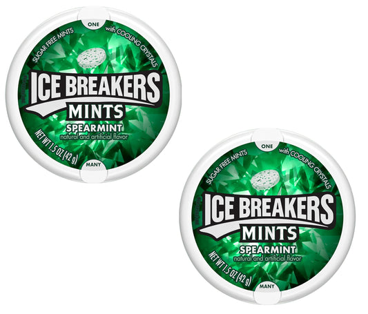 Ice Breakers Sugar Free Mint with Cooling Crystal, Spearmint, 42g (Pack of 2) - Cooling crystal spearmint mints, sugar-free, pack of 2 x 42g.