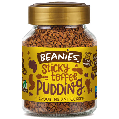 Beanies | Instant Flavored Coffee | Sticky Toffee Pudding | Low Calorie, Sugar Free | 50 g | Pack of 1 - Dessert delight in a mug