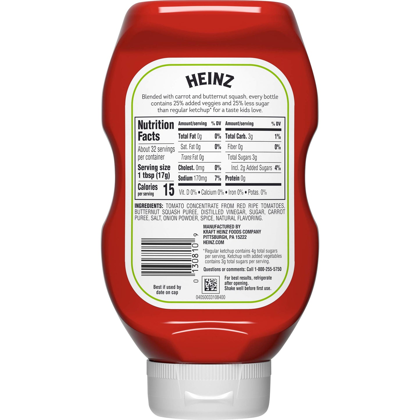 Heinz Tomato Ketchup with a Blend of Veggies, 19.5 oz - Tomato ketchup enriched with vegetable puree.