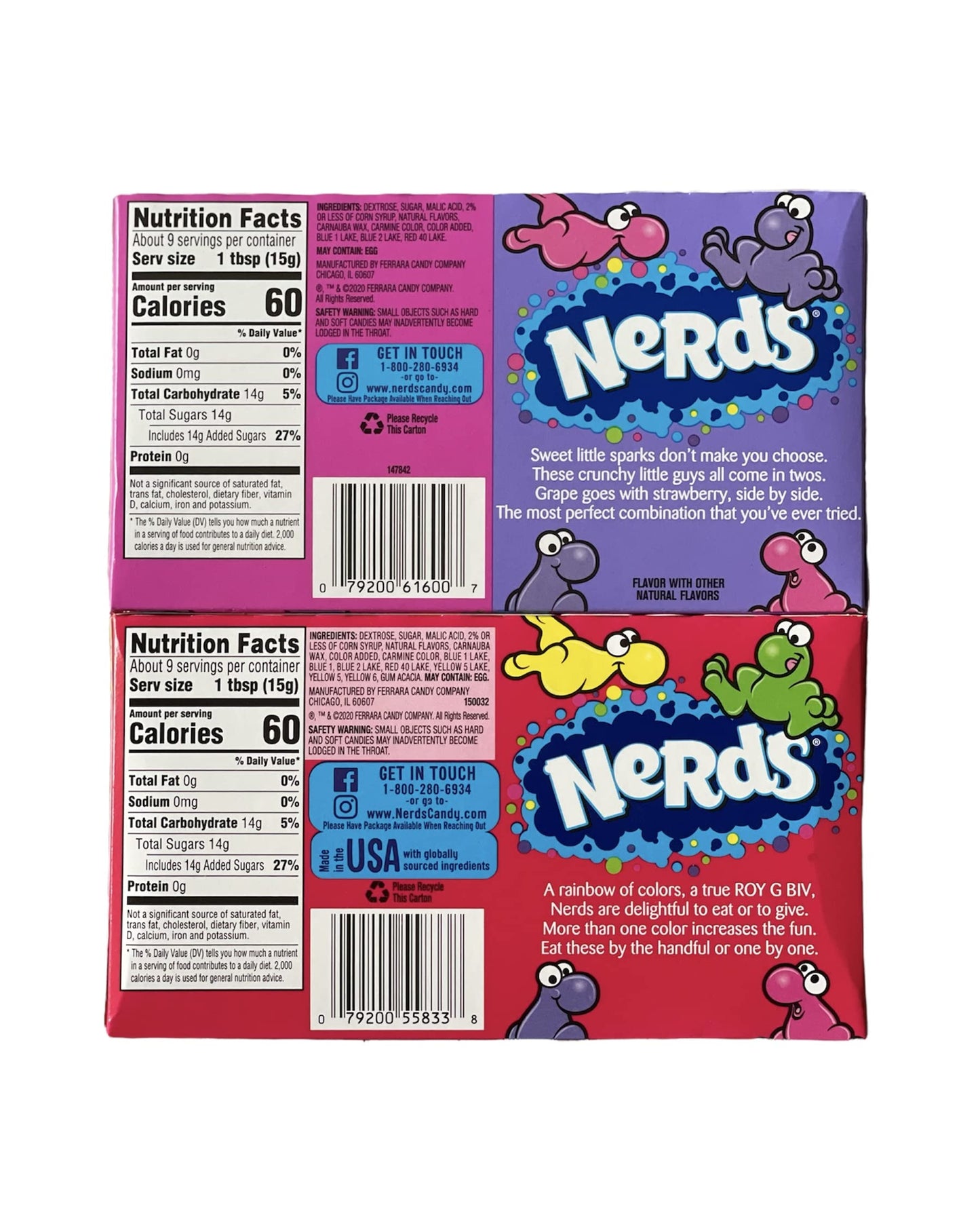 Nerds candy Rainbow & Grapes-strawberry (Pack of 2 variants) Imported. - "Rainbow & Grape-Strawberry Nerds!"