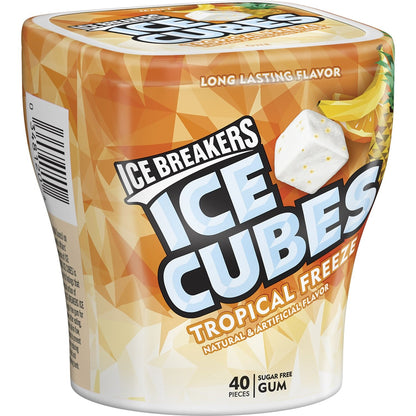 ICE BREAKERS ICE CUBES Chewing Gum, Tropical Freeze Flavor, Sugar Free, 40 Piece Cube Pack Container - Tropical Freeze flavor chewing gum, 40 sugar-free pieces.