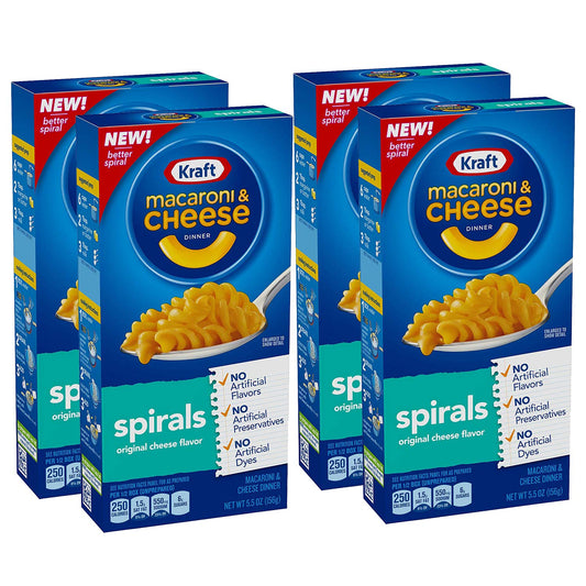 Kraft Macaroni and Cheese Dinner, Spirals Pack of 4, x 156 g - "Spirals Fun Pack!"