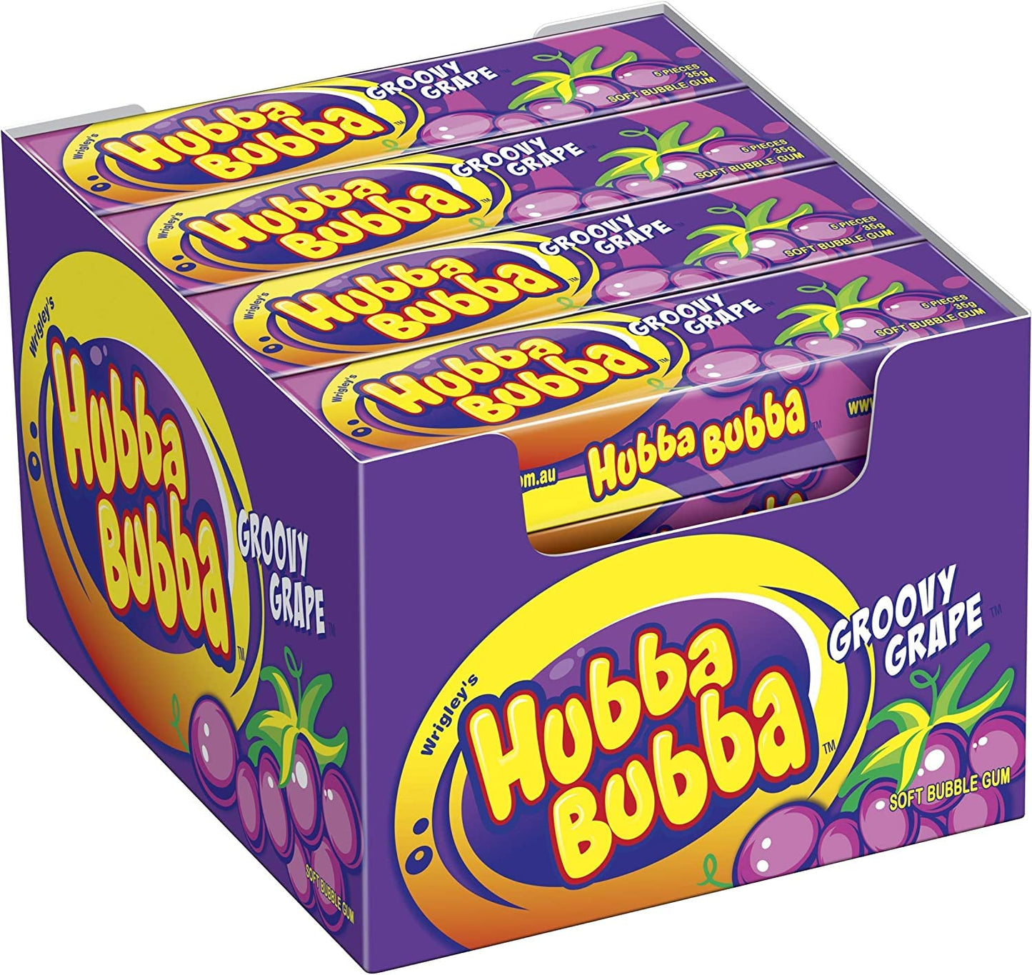 Hubba Bubba Groovy Grape 35g (Pack Of 20) - Twenty packs of groovy grape bubble gum, 35g each.