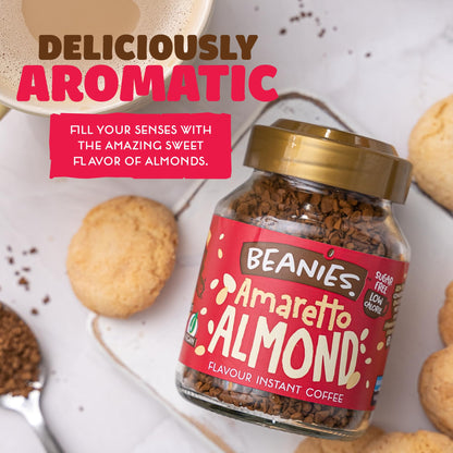 Beanies | Instant Flavoured Coffee | Amaretto Almond | Low Calorie, Sugar Free | 50 g | Pack of 1 - Nutty amaretto perfection