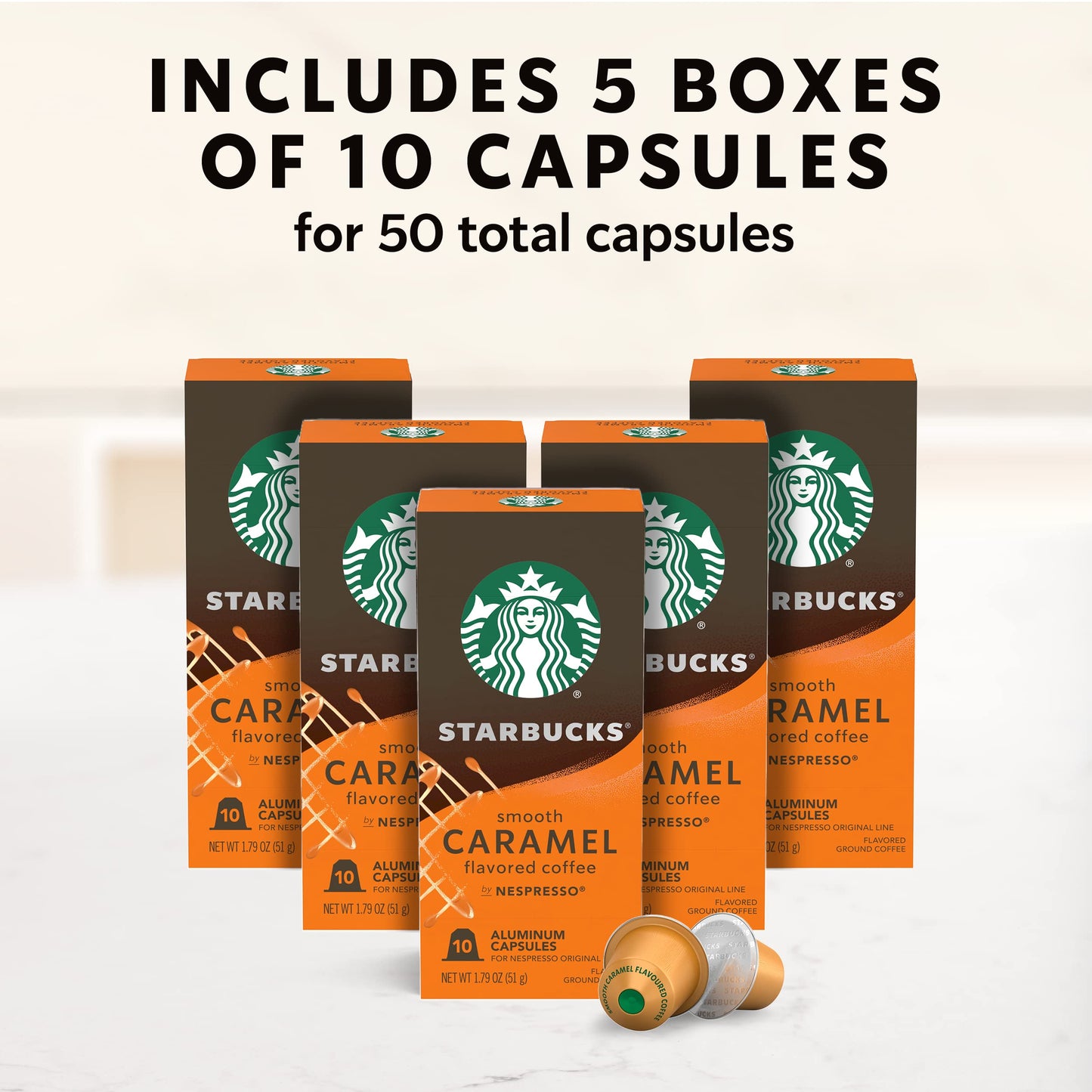 Starbucks by Nespresso Original Line Caramel Flavored Coffee (50 - count single serve capsules each, compatible with Nespresso Original Line System) Naturally Flavored