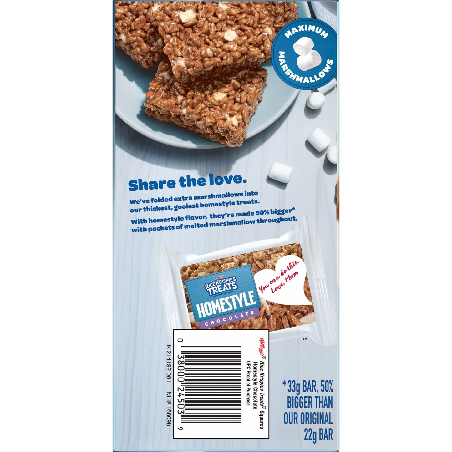 Kellogg's Rice Krispies Treats Homestyle, Crispy Marshmallow Squares, Chocolate, Lunch Box Snack, 6.98oz Box (6 Count)