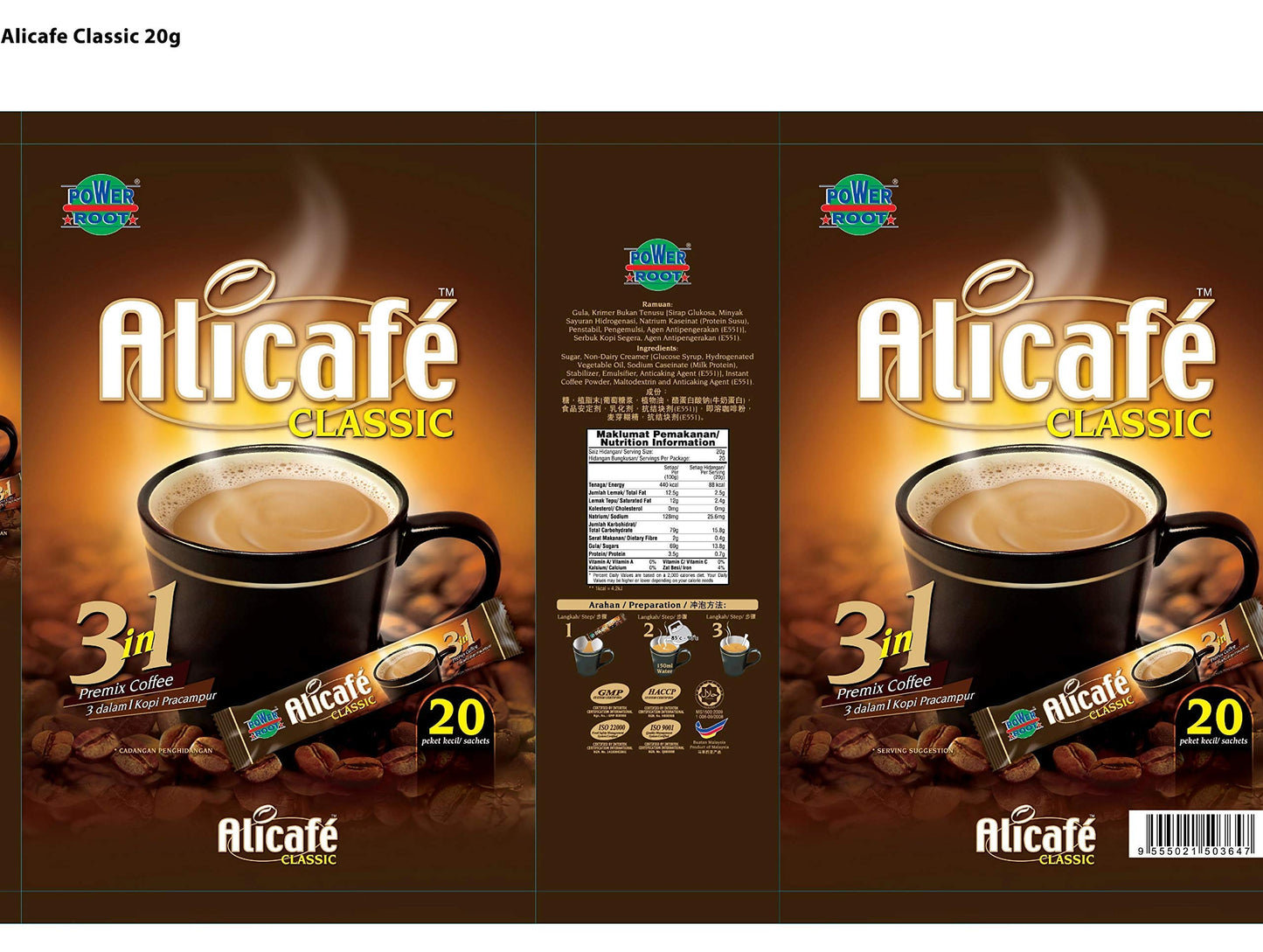 Alicafe Classic Coffee- Instant Coffee 3 in 1 (Coffee Premix) – 400gm (20gm sachets X 20) - Perfect Blend!