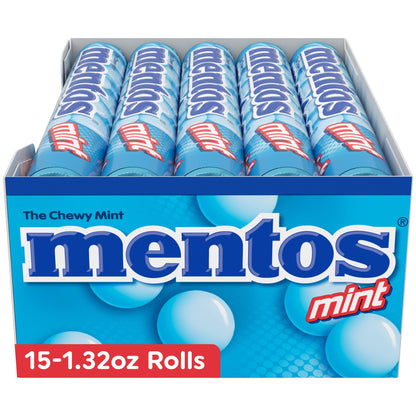 Mentos The Chewy Mint Candy - Mint Flavor 1.32oz Rolls - 15 Rolls - "Minty Chewy Fun!"