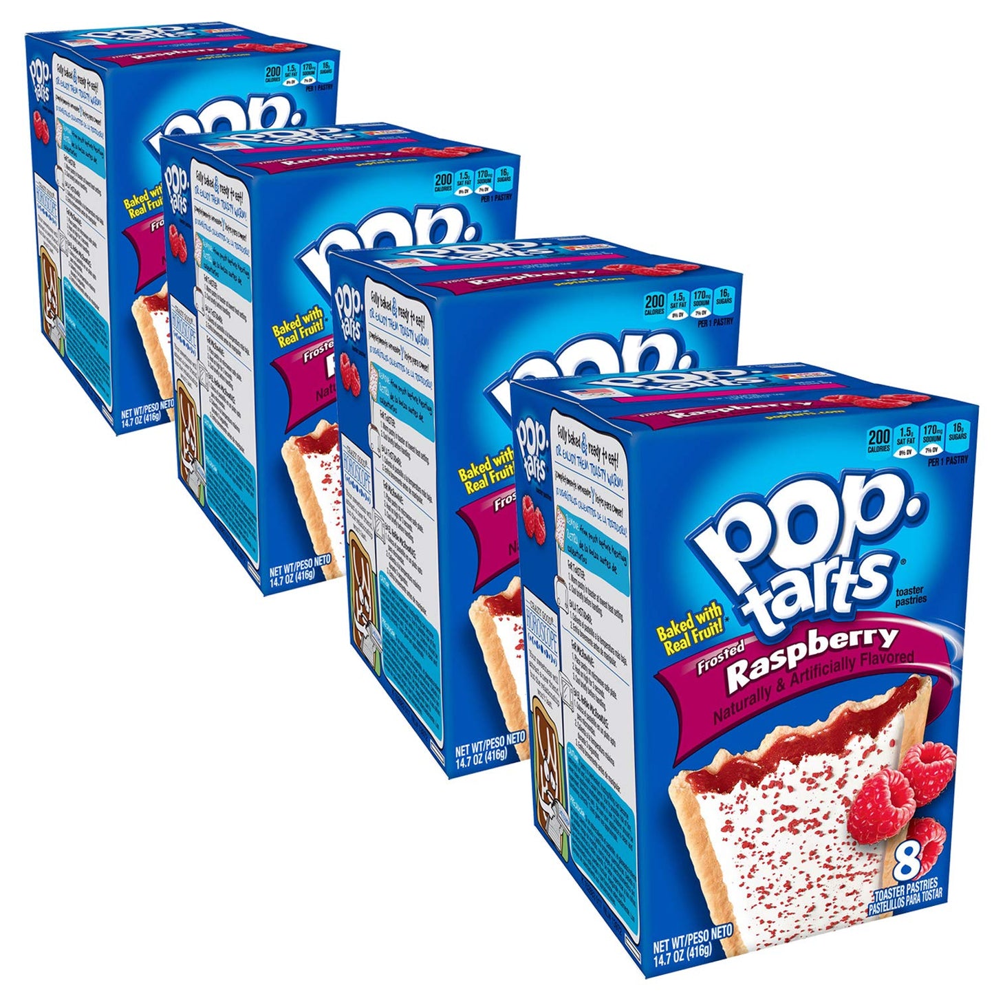 Pop Tarts Frosted Raspberry Pack of 4 Pouch, 4 x 416 g - "Four-pack of raspberry delight!"