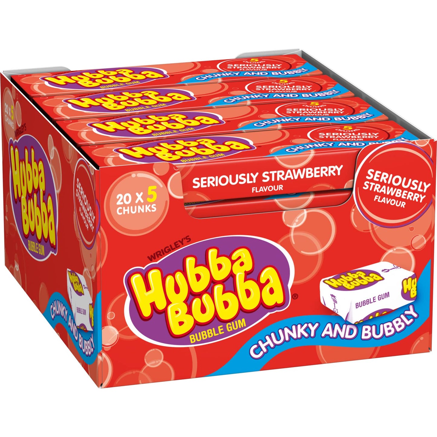 Hubba Bubba Chunky and Bubbly Bubble Gum Strawberry Flavour, 20 X 35 g - Strawberry-flavored bubble gum in twenty chunky packs, 35g each.