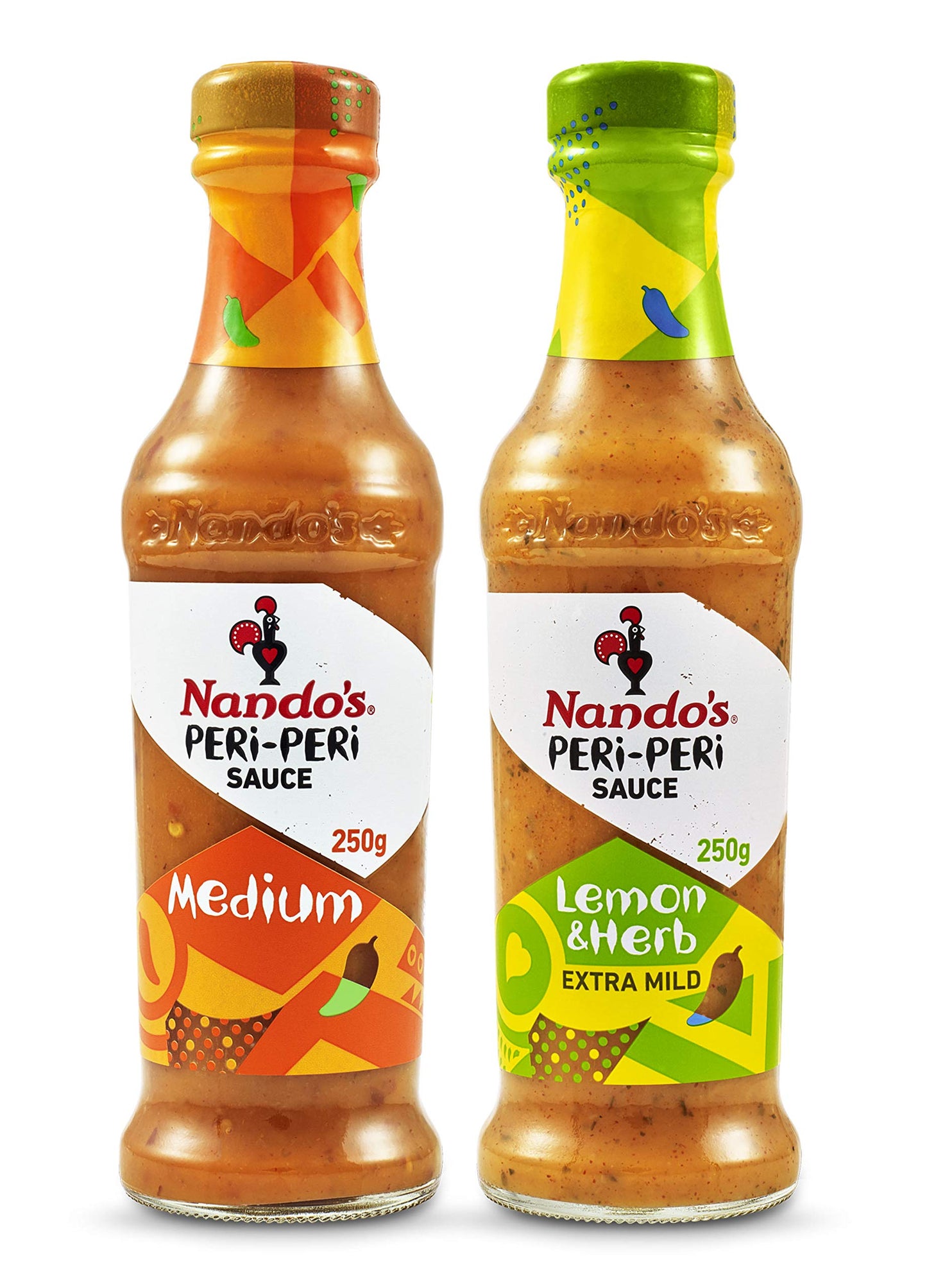 Nando's Peri Peri Chilli Sauce - Medium 250g + Lemon & Herb 250g, Pack of 1 each, Product of Netherlands - "Medium & Lemon Herb Combo!"