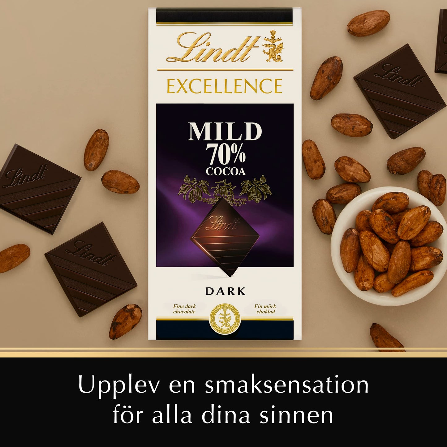 Lindt Excellence 70% Mild Dark Cocoa Chocolate Bar, 100g