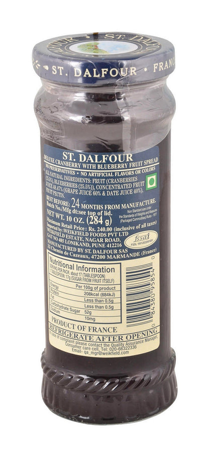 St. Dalfour Spread - High Fruit Content Cranberry with Blueberry, 284g Jar