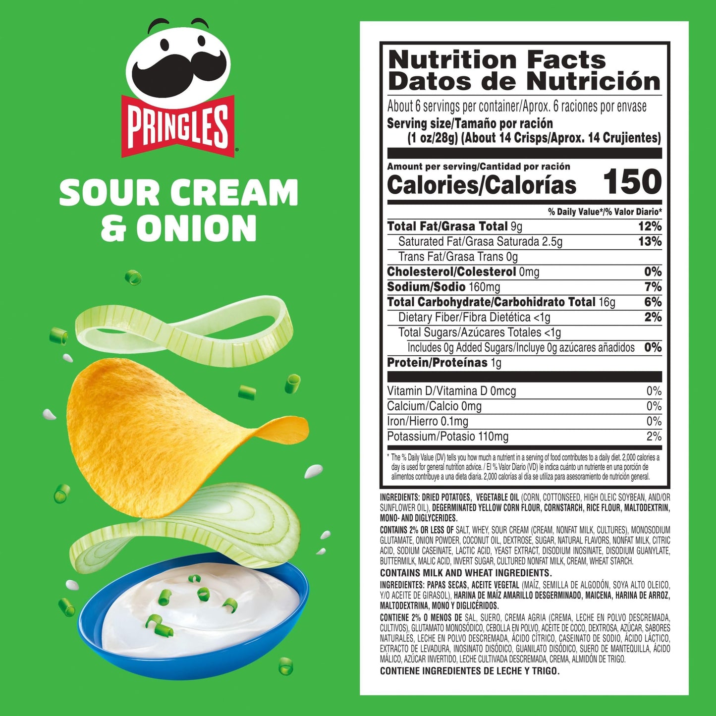 Pringles Sour Cream & Onion Potato Chips Pack, 158g [Pack Of 2, Super Saver Pack, Imported] - Imported sour cream and onion Pringles pack!