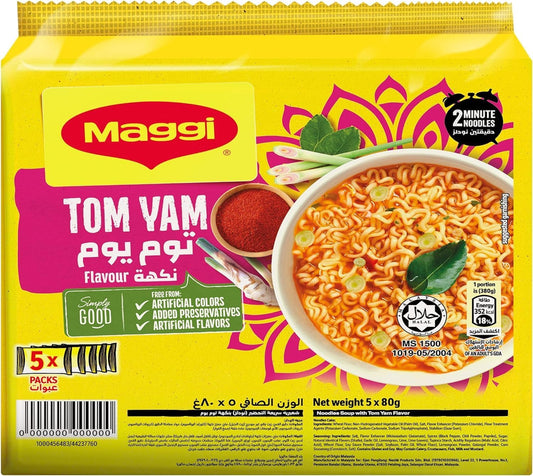 Maggi 2 Minute Imported Noodles - Dubai - 5 Packs Inside (Tom Yum) - "Tom Yum Noodle Bliss!"