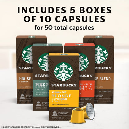 Starbucks by Nespresso Capsules, (50 Pods, Compatible With Nespresso Original Machines) (Mild Variety Pack), Box - 0.057 Kg