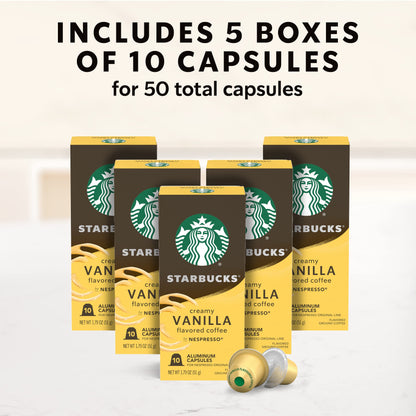 Starbucks by Nespresso Original Line Vanilla Flavored Coffee (50 - count single serve capsules, compatible with Nespresso Original Line System) Naturally Flavored