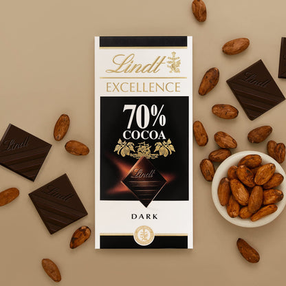 Lindt Excellence 70% Cocoa Dark Chocolate, 2 X 100 g