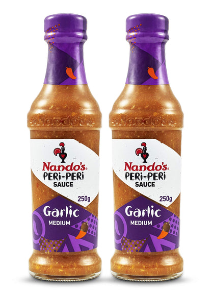 Nando's Peri Peri Chilli Sauce, Garlic, 250g, Pack of 2, Product of The Netherlands - "Double Garlic Peri Peri!"