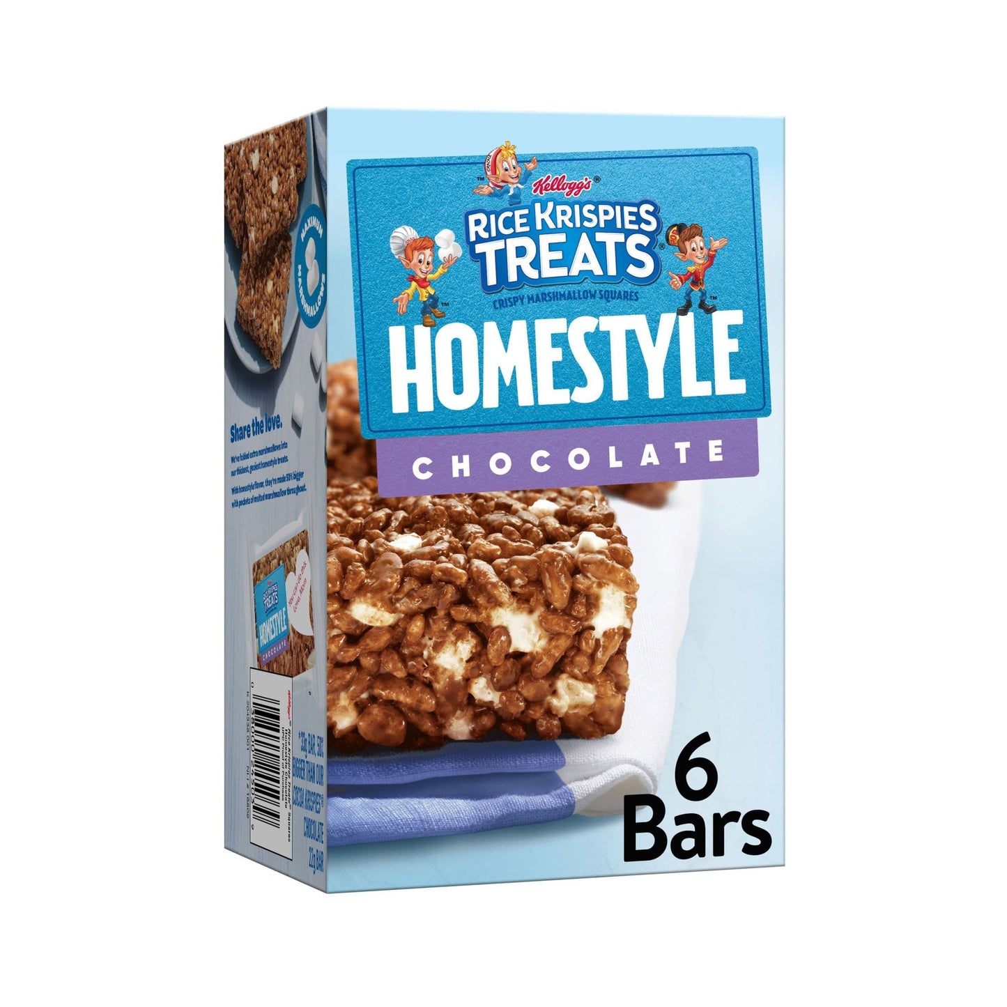 Kellogg's Rice Krispies Treats Homestyle, Crispy Marshmallow Squares, Chocolate, Lunch Box Snack, 6.98oz Box (6 Count)