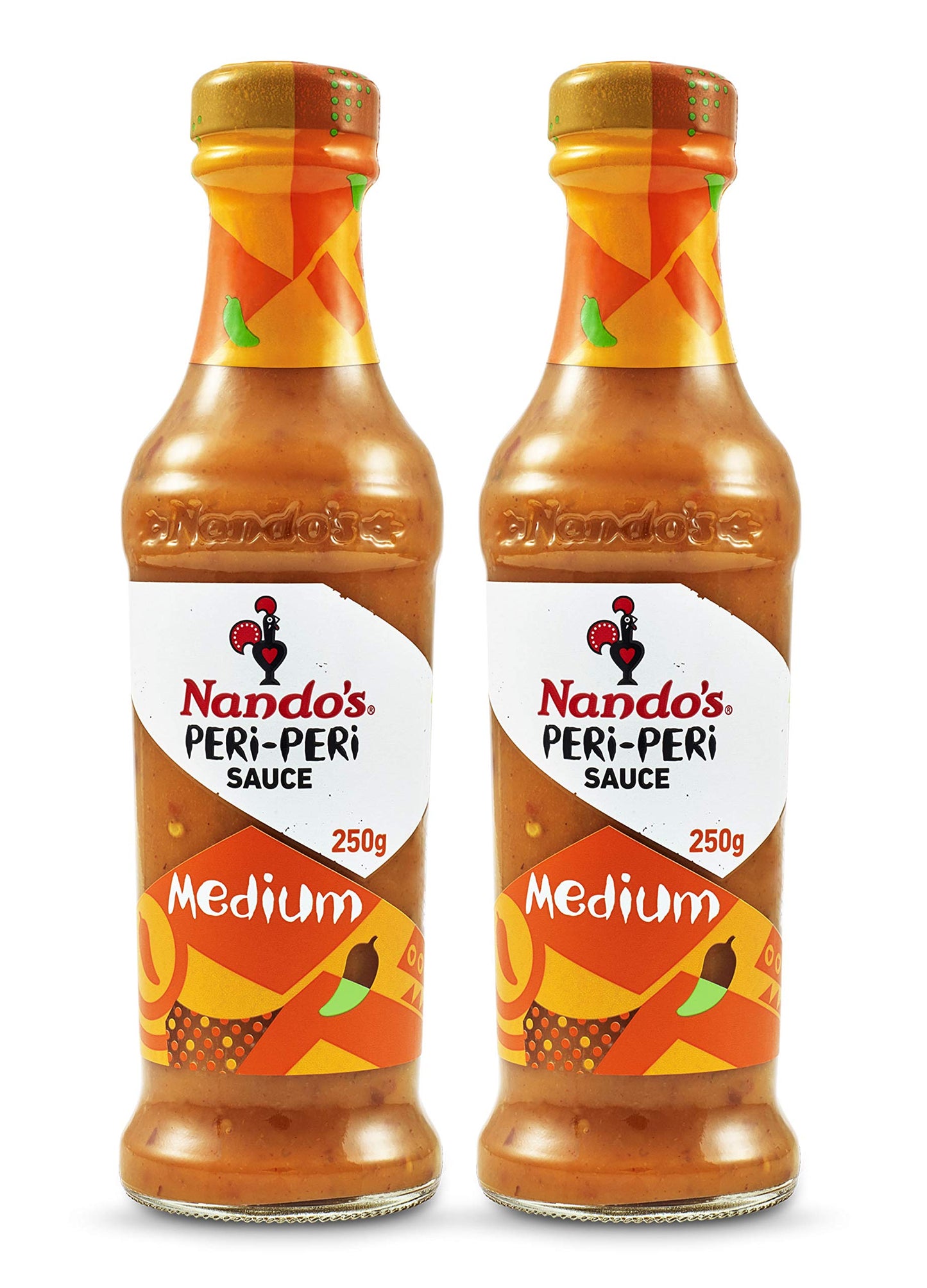 Nando's Peri Peri Chilli Sauce - Medium 250 Gm, Pack Of 2, Product Of Netherlands - "Double Medium Peri Peri Joy!"