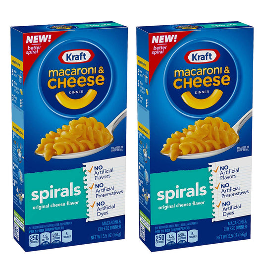 Kraft Macaroni and Cheese Dinner, Spirals Pack of 2, x 156 g - "Spirals Duo!"