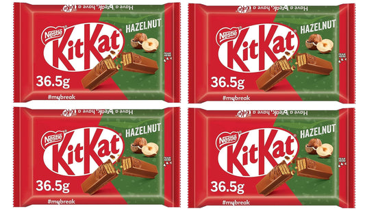 Nestle Kitkat Wafer Bars Hazelnut Covered In Milk Chocolate 36.5g Pack Of 4 (Imported) - "KitKat Wafer Bars Hazelnut - Pack of 4, 36.5g Each of Hazelnut Covered in Milk Chocolate!"