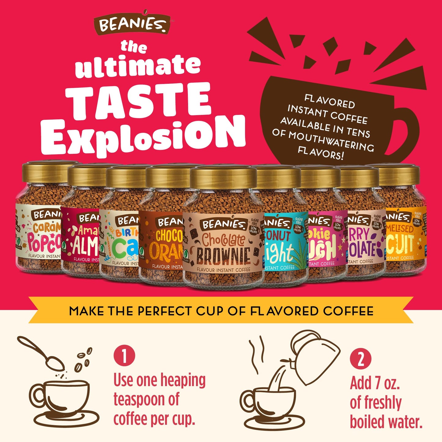 Beanies | Instant Flavoured Coffee | Toffee Nut Latte | Low Calorie, Sugar Free | 50 g | Pack of 1 - Nutty toffee delight