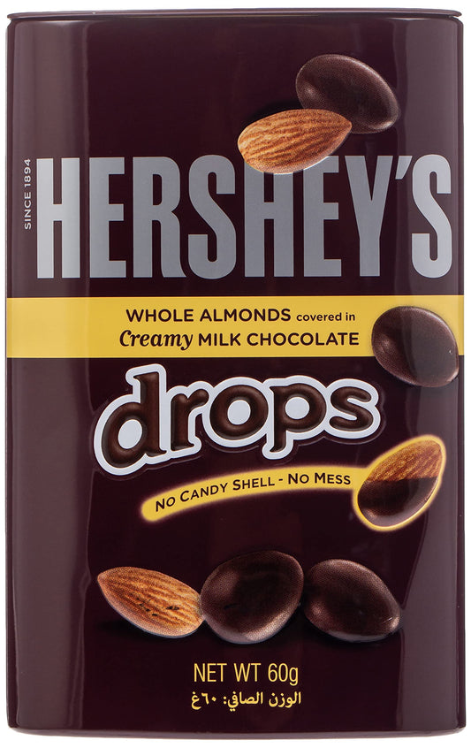 Hershey's Whole Almonds Covered in Creamy Milk Chocolate, 60 g - Creamy milk chocolate with whole almonds, 60g of nutty delight.