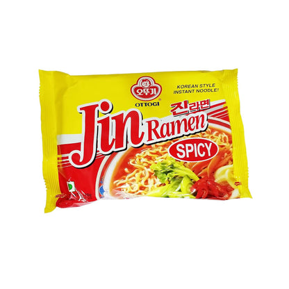 Ottogi Jin Ramen Korean Style Vegetarian Instant Noodles Spicy Falvor, 120g (Pack of 2) The product of Korea