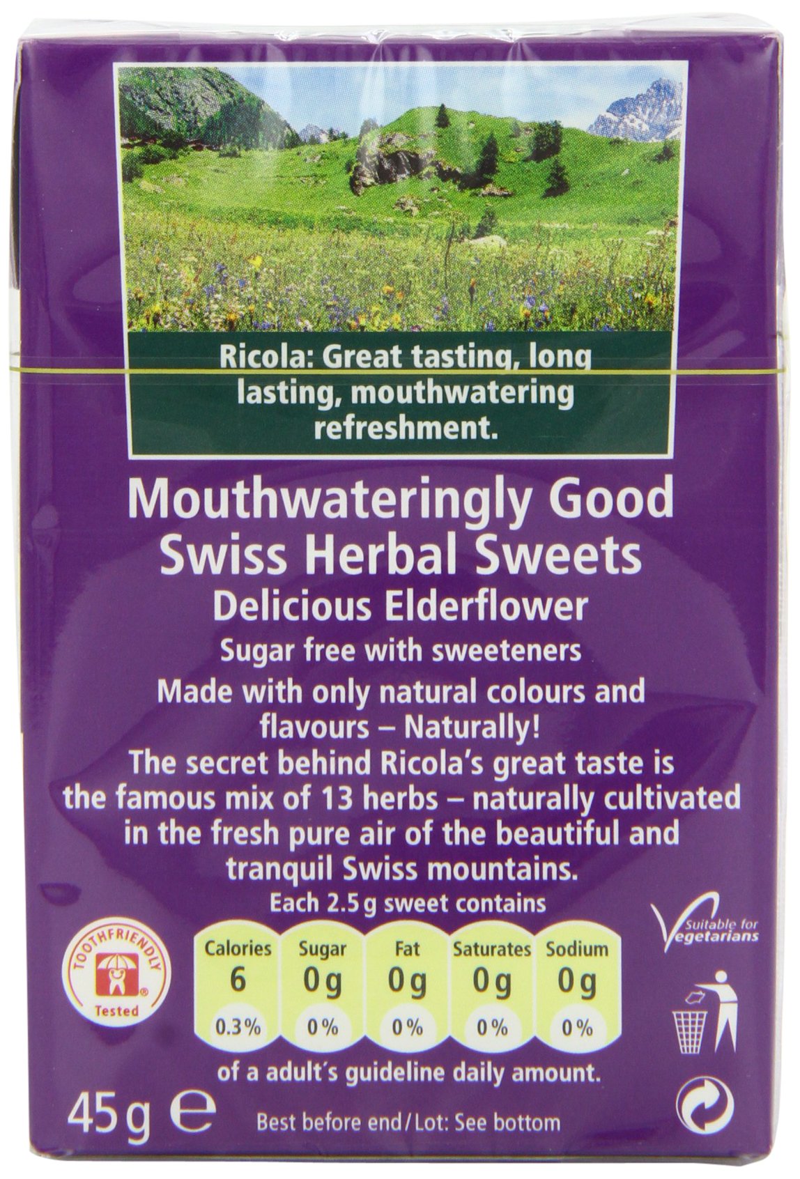 Ricola Cough Lozenges Sugar-Free Refreshment Swiss Herbal Candies - Delicious Elderflower, 1.59 oz â„® 45 g - Elderflower Refreshment!